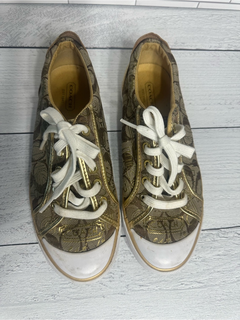 Coach Gold Signature Low-Top Sneakers with White Accents